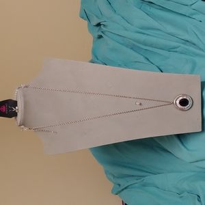 Paparazzi Silver chain and pendant with black stone, crystals & matching earring